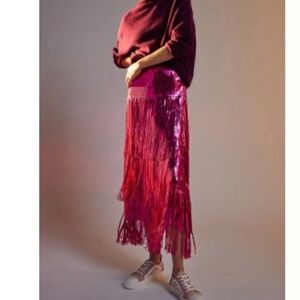 ⭐️ Tatiana Sequined Fringe Midi Hipster Hippie Classy Fancy Elegant Tiered Skirt